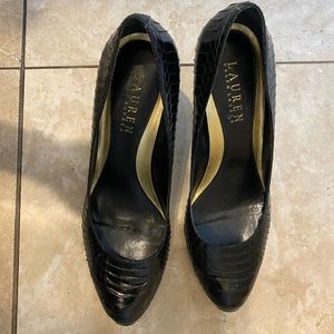 Ralph Lauren Black Leather Heel Snakeskin Style 6.5